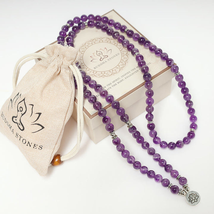 Buddha Stones Natural Amethyst Purification Mala Bracelet