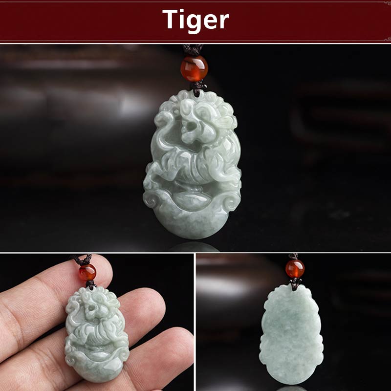 Natural Jade 12 Chinese Zodiac Sucess Pendant Necklace