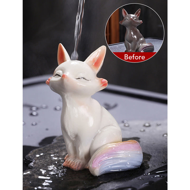 Buddha Stones Color Changing Small Cute Fox Tea Pet Resin Home Figurine Decoration