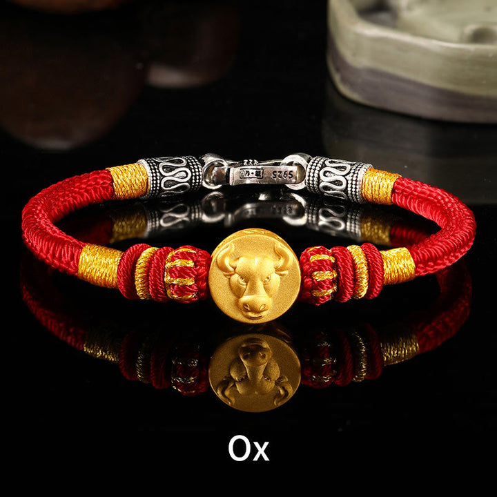 Buddha Stones 999 Gold Chinese Zodiac Auspicious Matches Om Mani Padme Hum Luck Handcrafted Bracelet