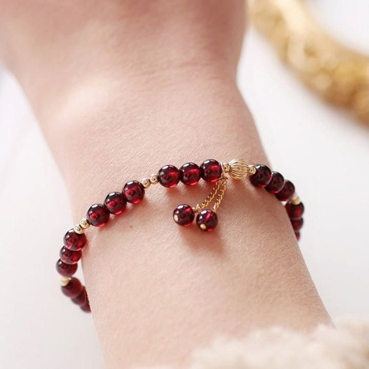 Buddha Stones 14K Gold Natural Garnet Calm Bracelet