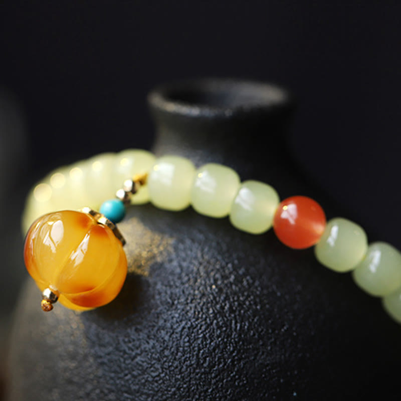 Natural Hetian Jade Pumpkin Amber Red Agate Crystal Prosperity Bracelet