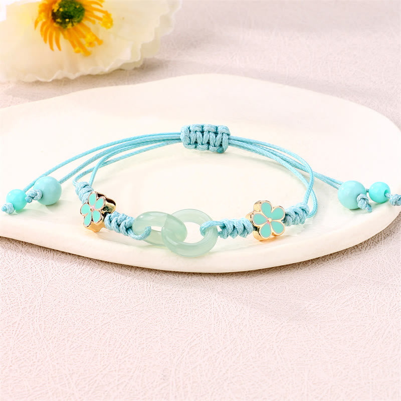 Buddha Stones Glass Bead Double Peace Buckle Butterfly Auspicious Bracelet