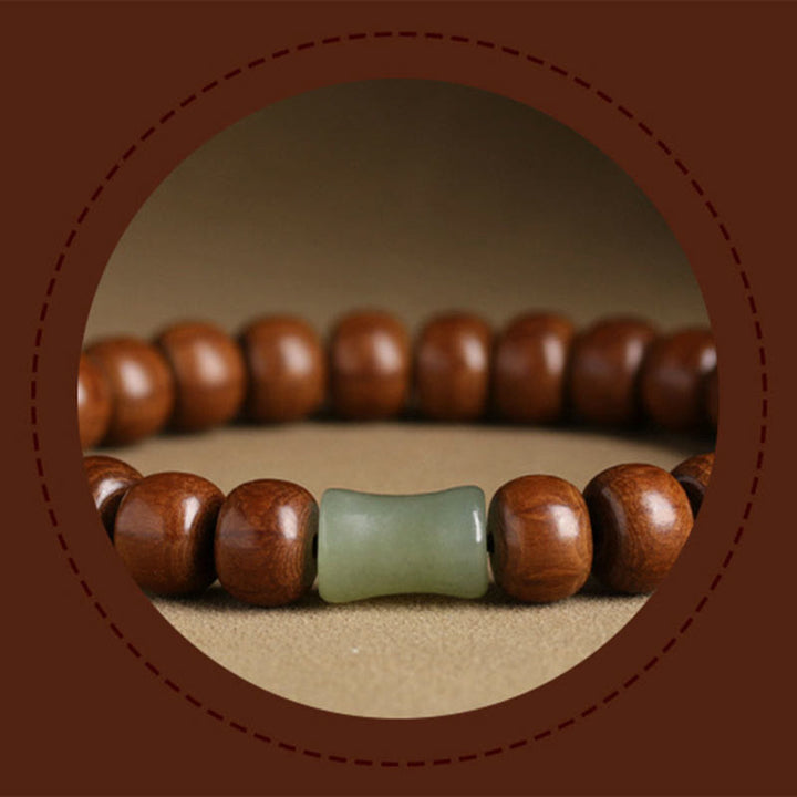 Buddha Stones Natural Abelia Biflora Wood Hetian Jade Bamboo Bead Warding Off Evil Spirits Bracelet