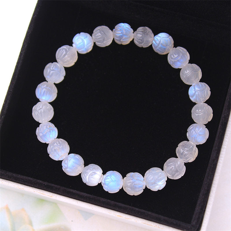 Buddha Stones Natural Moonstone Lotus Love Bracelet