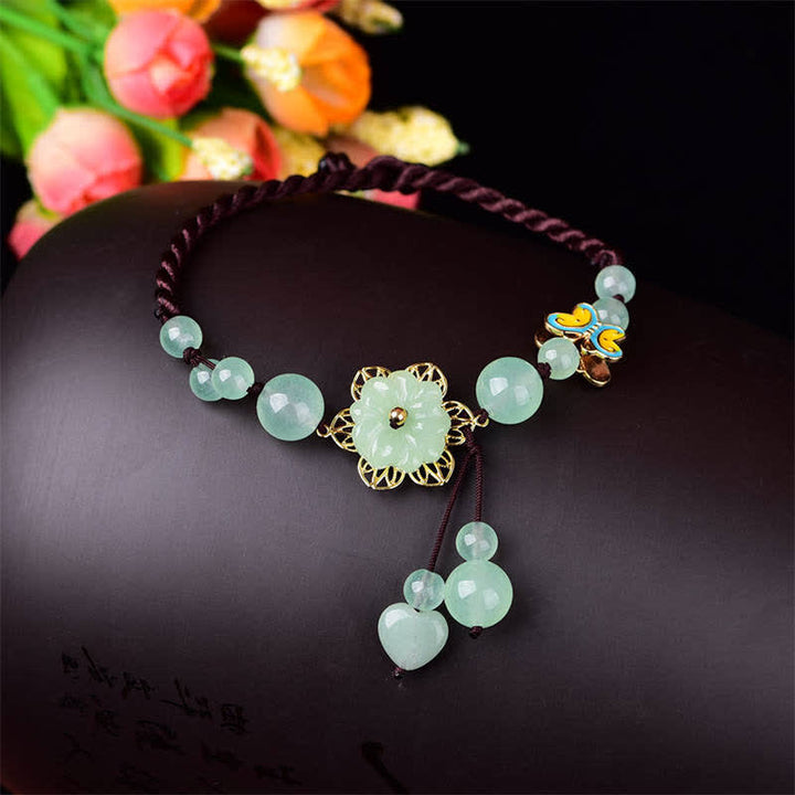 Buddha Stones Flower Jade Butterfly Luck Abundance Charm Anklet