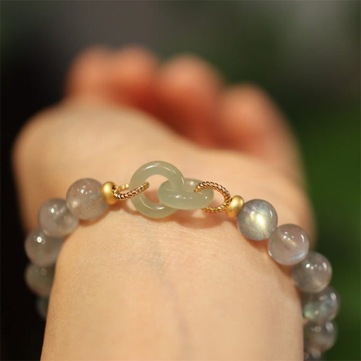 Buddha Stones Natural Moonstone Heitan Jade Peace Buckle Healing Bracelet