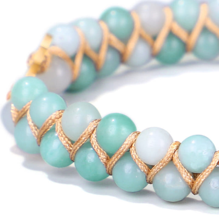 Buddha Stones Amazonite Beads Lotus Flower Balance Weave Bracelet