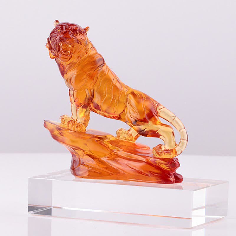 Handmade Liuli Crystal Tiger Art Piece Protection Home Decoration