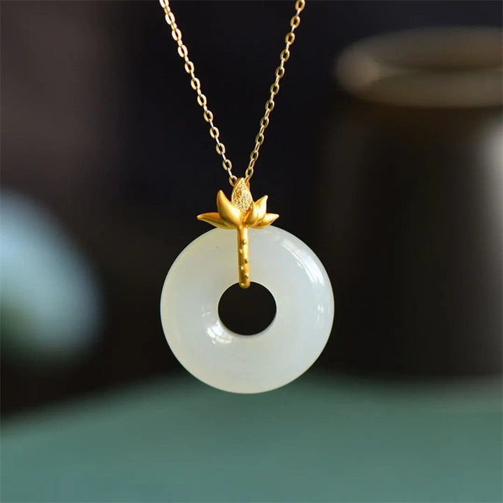 White Jade Lotus Harmony Necklace Pendant