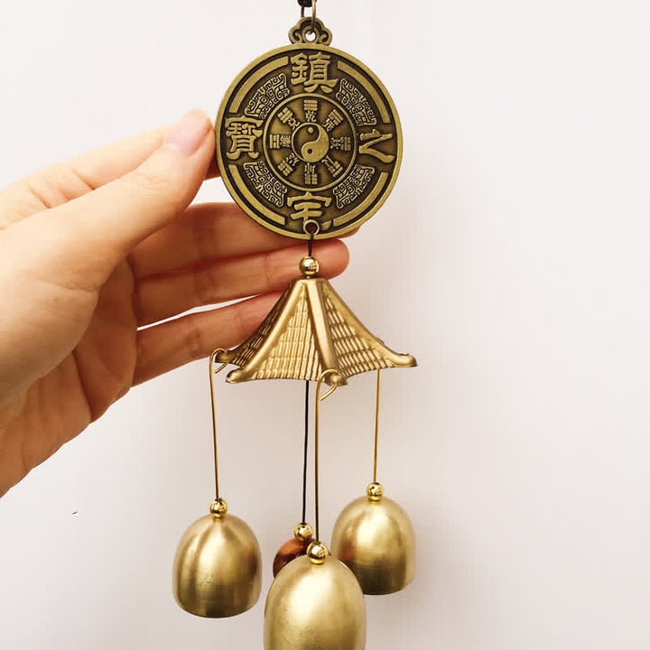 Buddha Stones Blessing Letter Elephant Bagua Auspicious Coin Wall Hanging Chime Bell Handmade Home Decoration