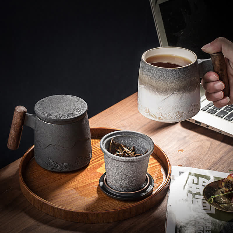 Vintage Mountain Sea Ceramic Teacup Tea Cups