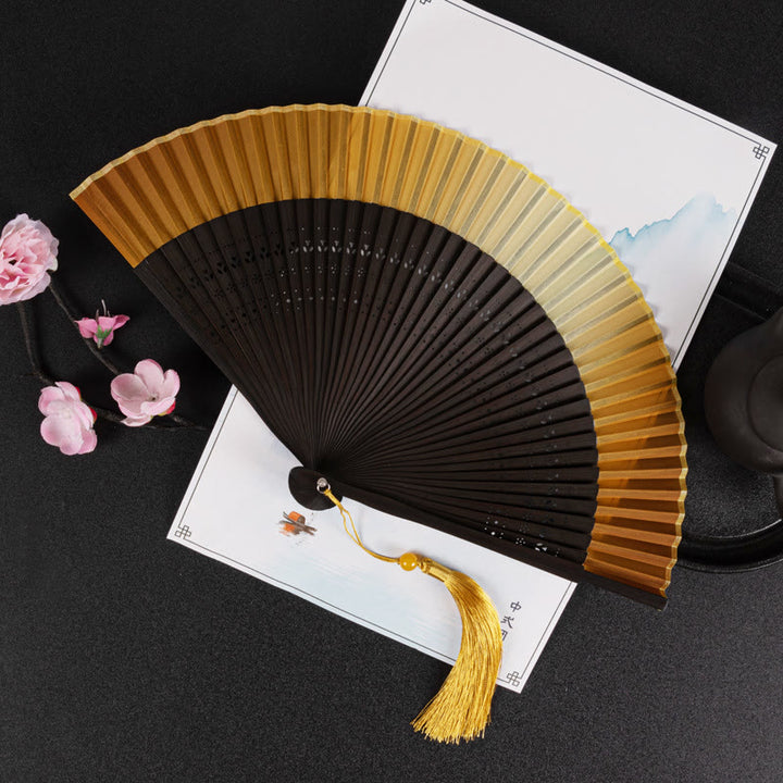 Buddha Stones Gradient Handheld Bamboo Folding Fan