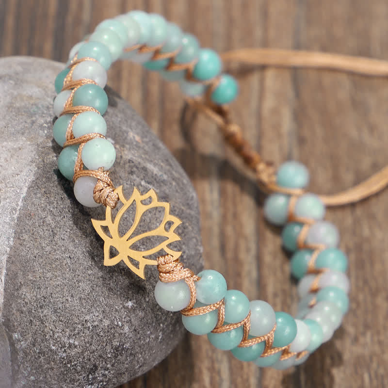 Buddha Stones Amazonite Beads Lotus Flower Balance Weave Bracelet