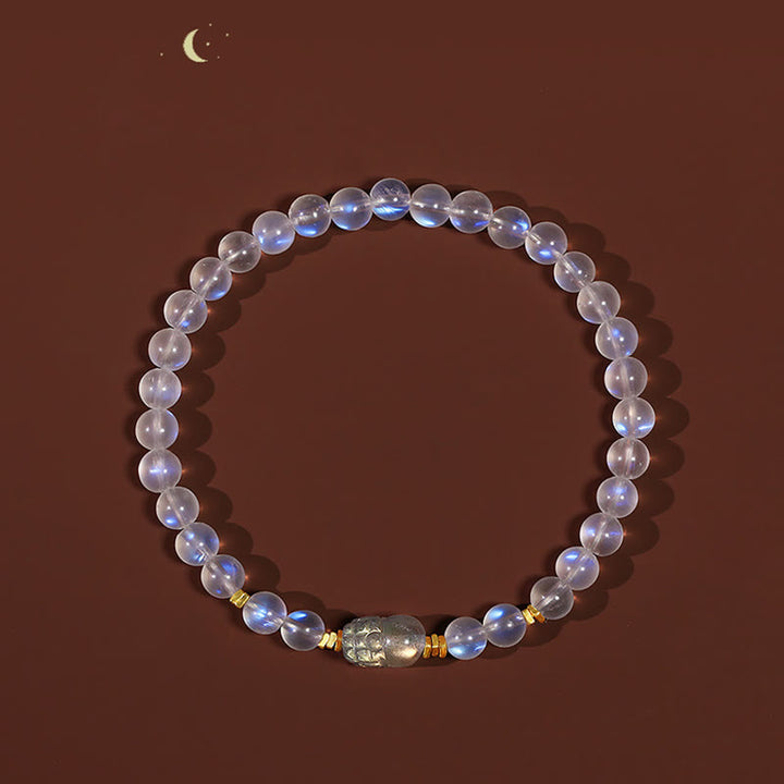 Buddha Stones 925 Sterling Silver Plated Gold Natural Moonstone PiXiu Healing Bracelet