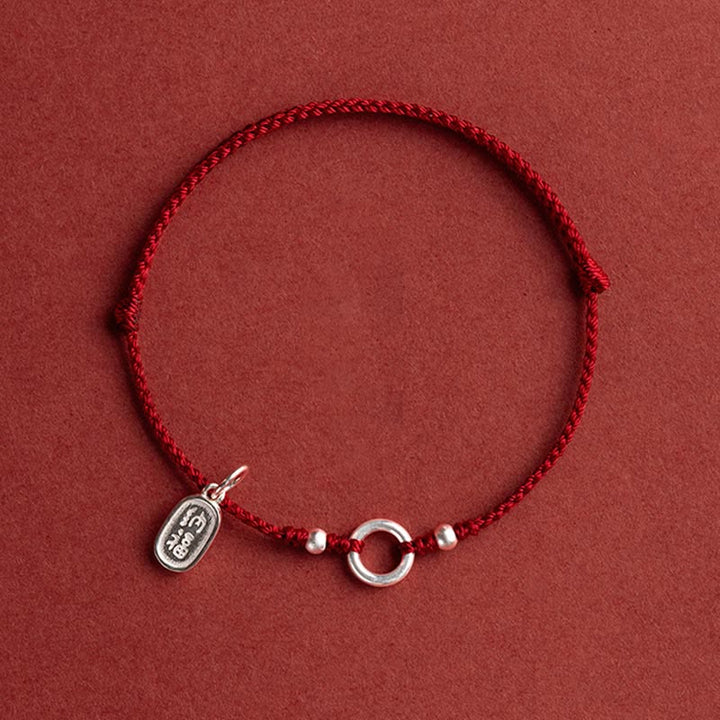 Buddha Stones 925 Sterling Silver Lucky Fortune Peace Joy Lotus Peace Buckle Red String Bracelet