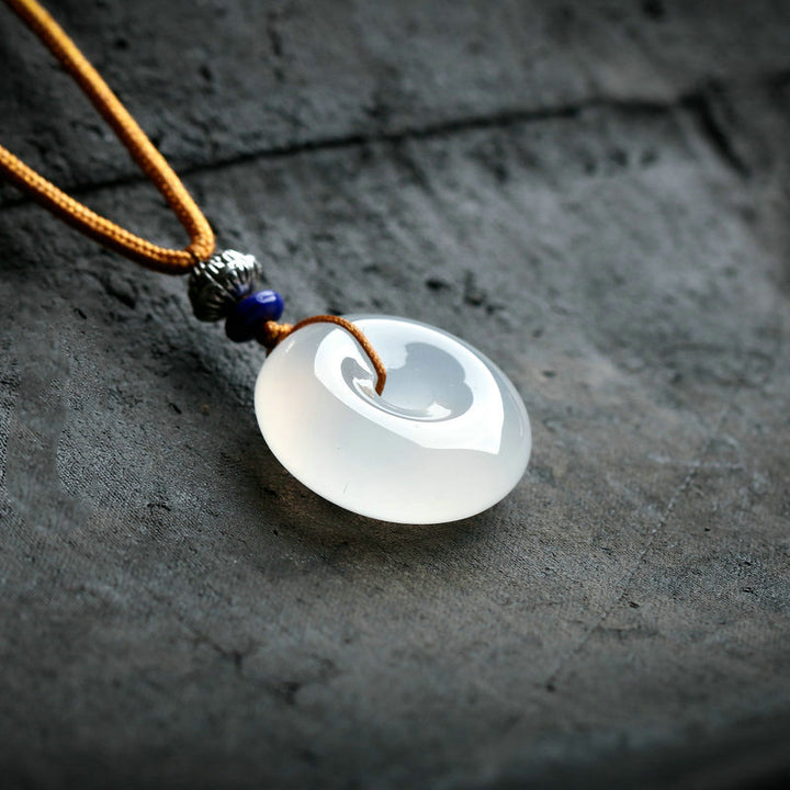 Round White Agate Luck Necklace Pendant