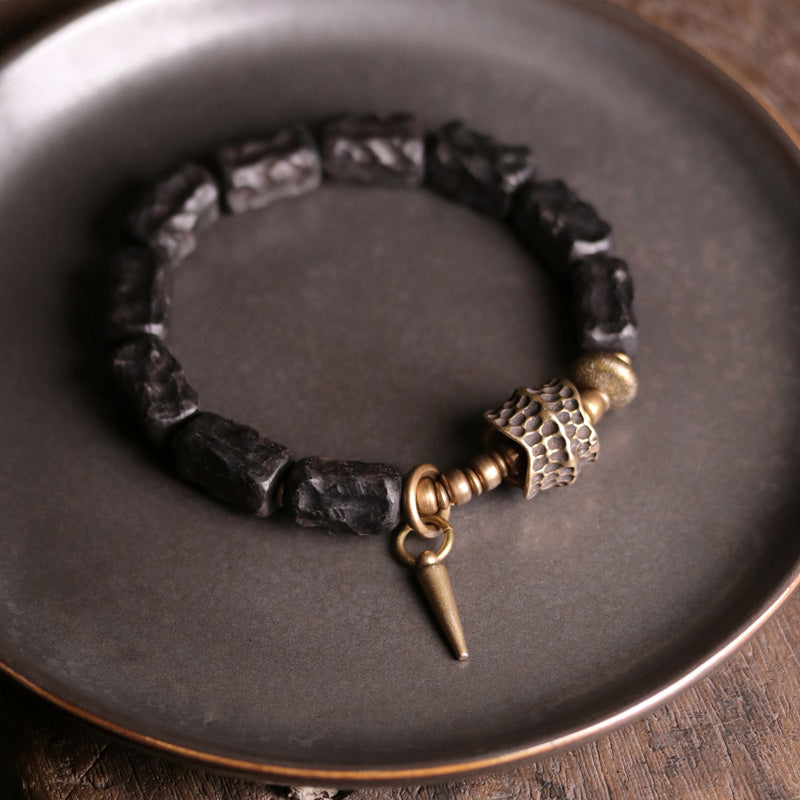 Buddha Stones Ebony Wood Copper Balance Protection Couple Bracelet