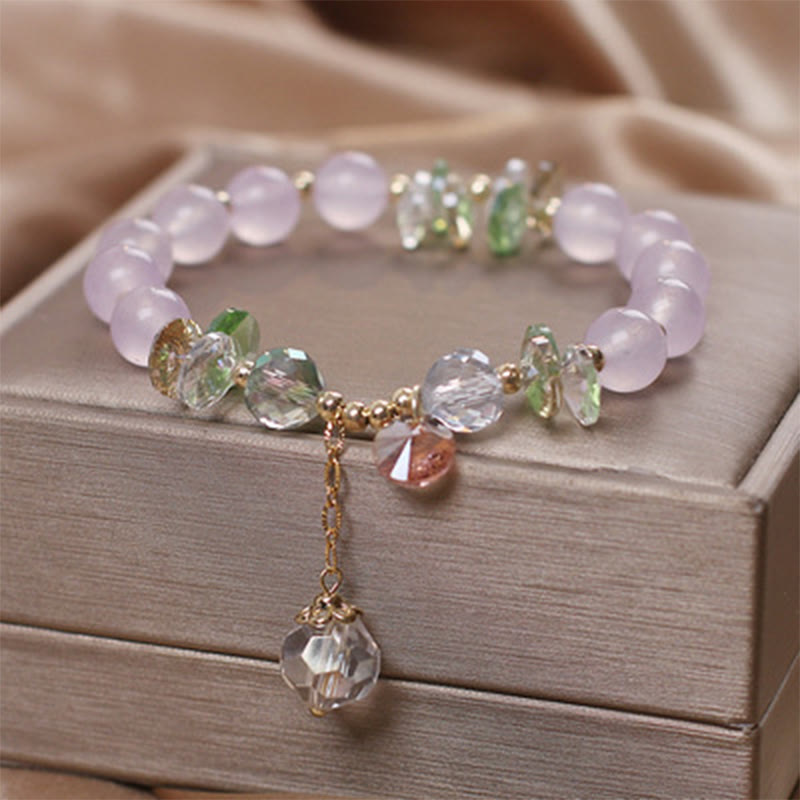 Buddha Stones Cat's Eye Pink Crystal Peace Charm Bracelet