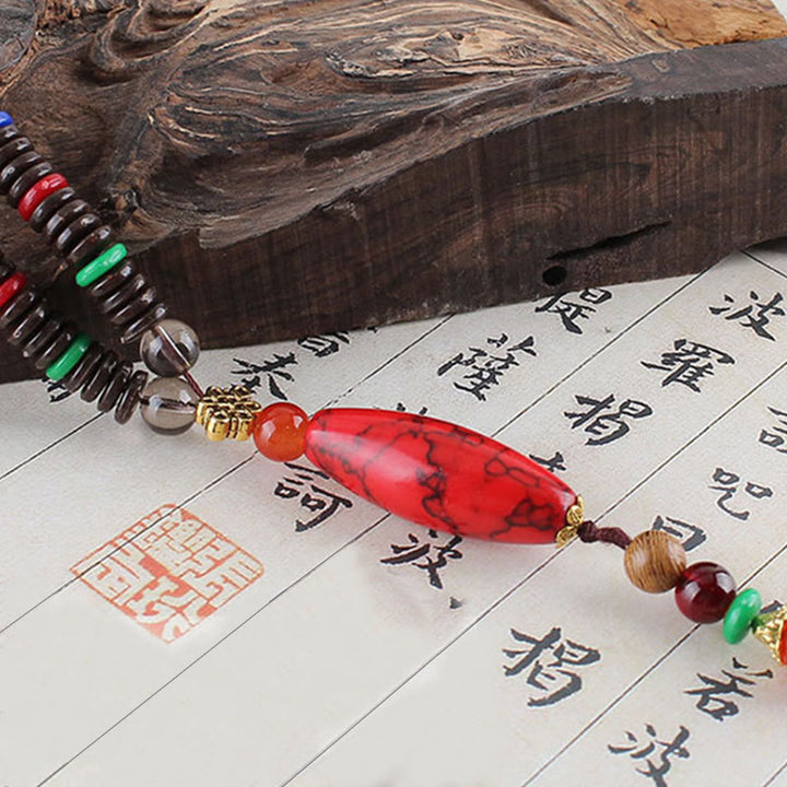 Buddha Stones Wenge Wood Turquoise Stone Protection Calm Necklace Pendant