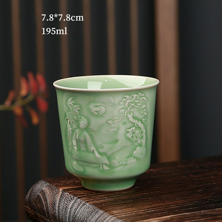 Buddha Stones Trees Pavilion Mountains Rivers Pine Ceramic Teacup Kung Fu Tea Cup