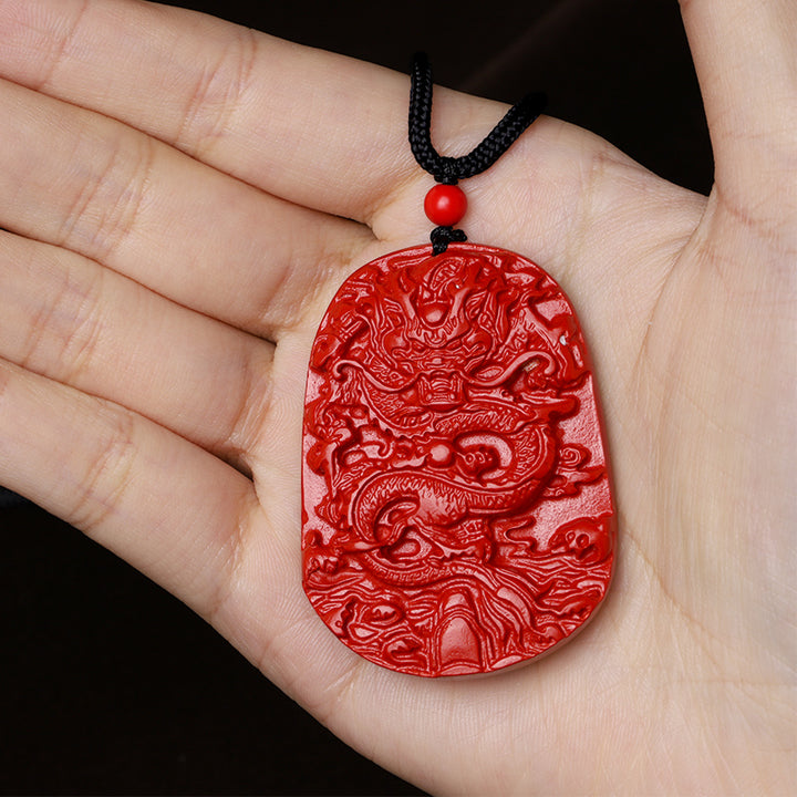 Buddha Stones Year of the Dragon Natural Cinnabar Luck Protection Necklace Pendant