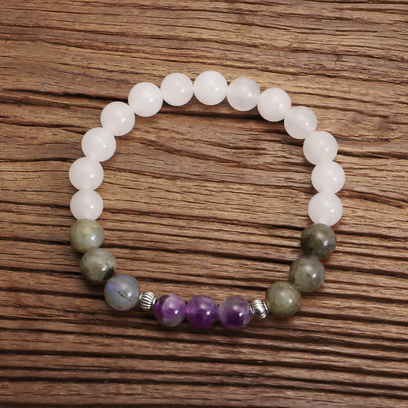 108 Mala Beads White Agate Amethyst Black Glitter Stone Protection Bracelet