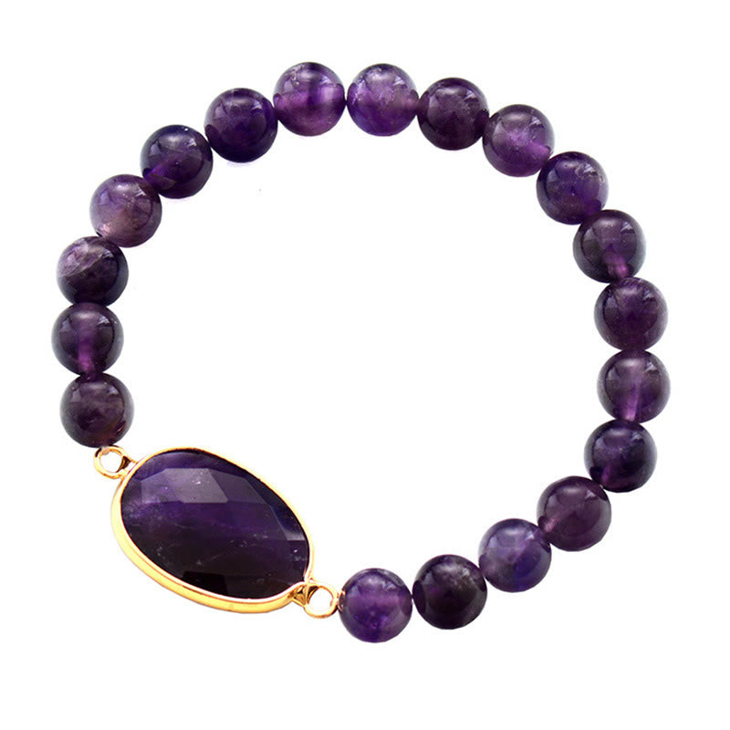 Buddha Stones Natural Amethyst Crystal Balance Marquise Pattern Bracelet