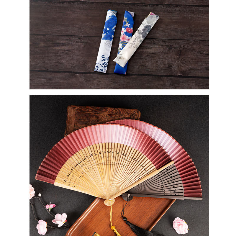 Buddha Stones Gradient Handheld Bamboo Folding Fan