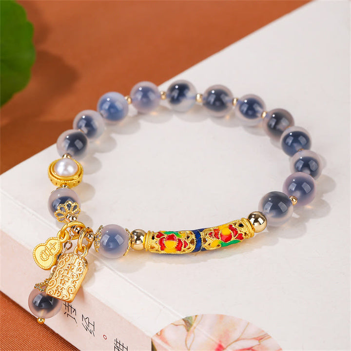 Buddha Stones Natural Blue Candy Agate Amulet Strength Bracelet