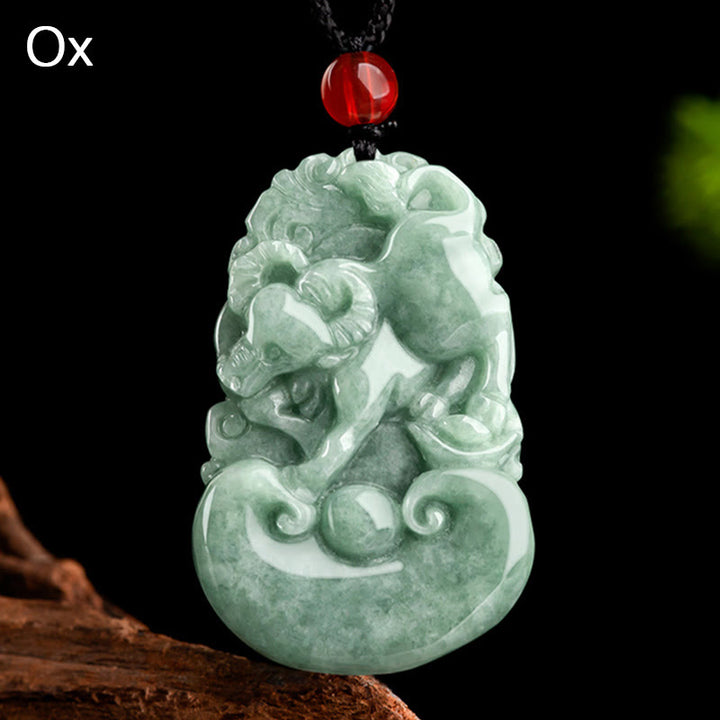 Buddha Stones Natural Green Jade 12 Chinese Zodiac Luck Prosperity Necklace Pendant