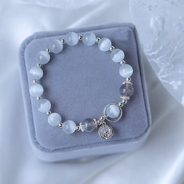 Buddha Stones Cat's Eye Moonstone Fu Character Ball Charm Support Bracelet