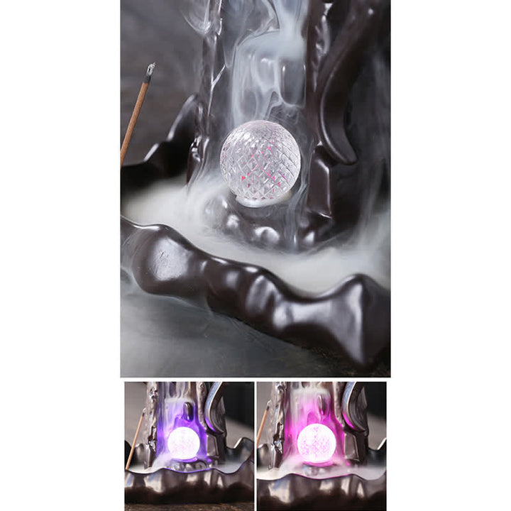 Nordic Dragon Ceramic Backflow Smoke Fountain Meditation Healing Incense Burner Led Ball Decoration