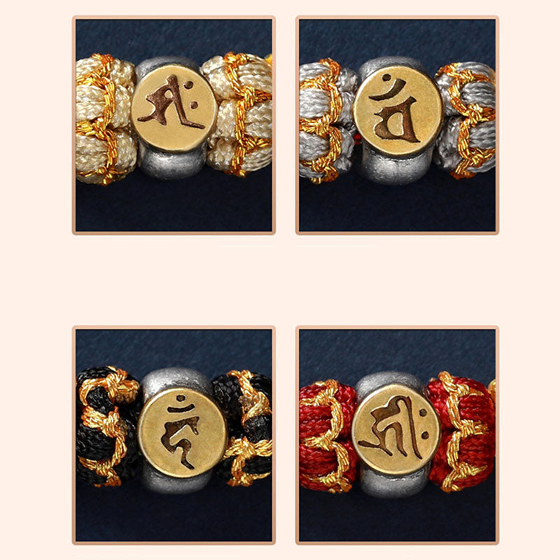 Buddha Stones Chinese Zodiac Natal Buddha Silver Luck Braided String Bracelet