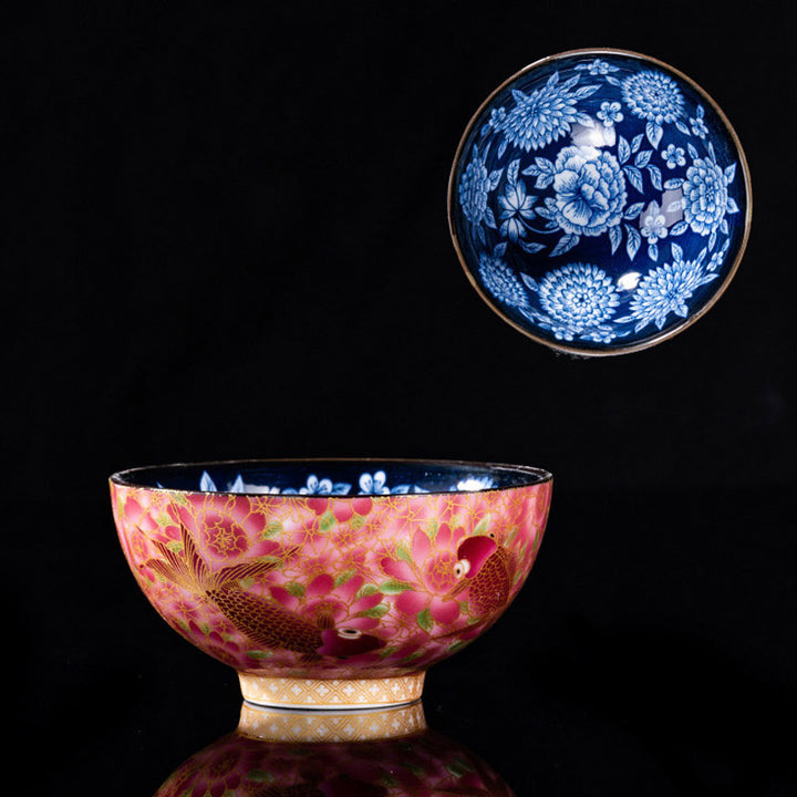 Buddha Stones Koi Fish Chrysanthemum Peony Flower Butterfly Ceramic Teacup Kung Fu Tea Cup Bowl 100ml