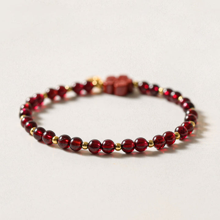 Buddha Stones 14K Gold Natural Garnet Cinnabar Flower Calm Bracelet