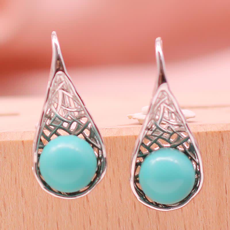 925 Sterling Silver Turquoise Beaded Pattern Protection Drop Dangle Earrings