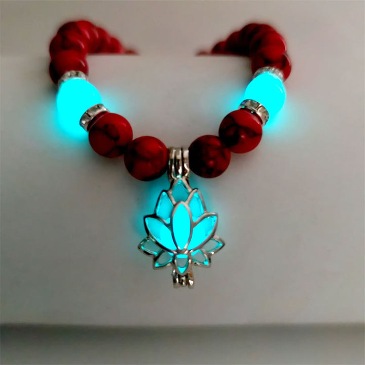 Buddha Stones Tibetan Turquoise Glowstone Luminous Bead Lotus Protection Bracelet