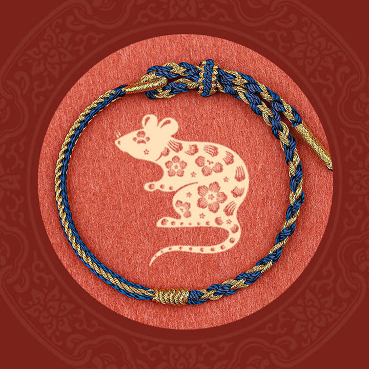 Buddha Stones Handmade Chinese Zodiac Rabbit Rooster Rat Horse Dragon Protection Braid String Bracelet