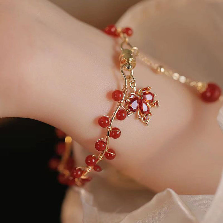 Buddha Stones Red Maple Leaf Luck Charm Bracelet