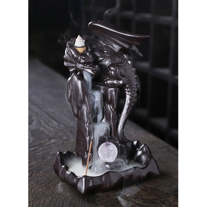 Nordic Dragon Ceramic Backflow Smoke Fountain Meditation Healing Incense Burner Led Ball Decoration