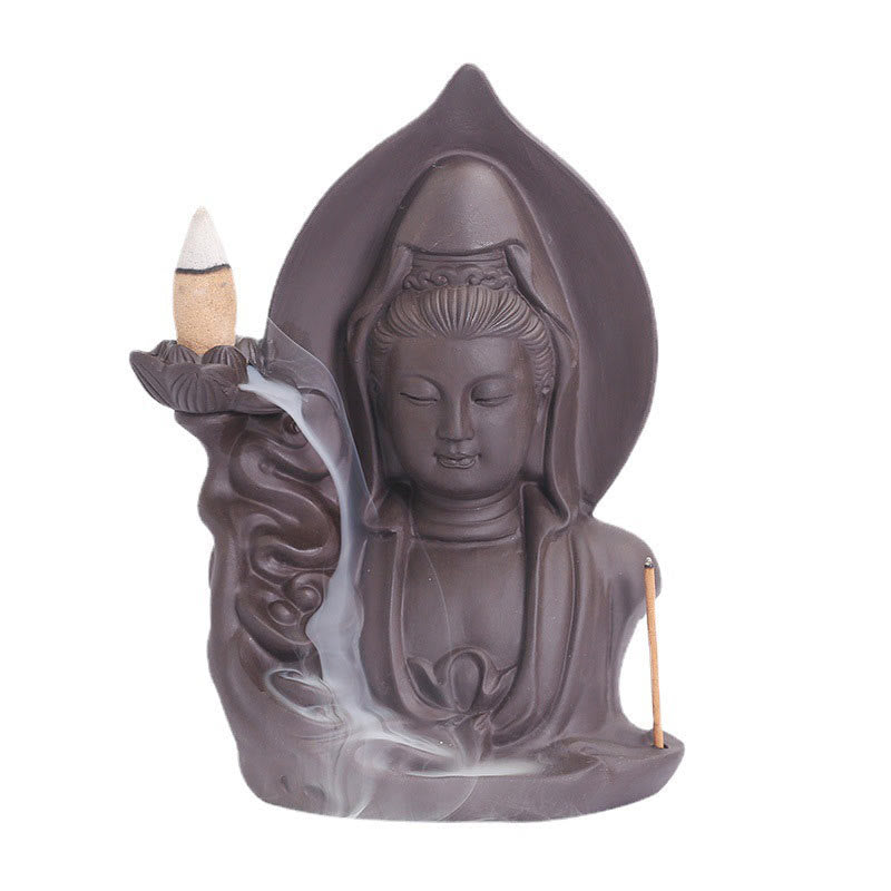 Tibetan Avalokitesvara Buddha Lotus Healing Backflow Smoke Fountain Incense Burner