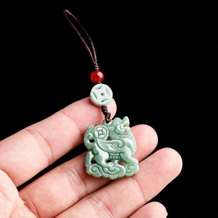 Buddha Stones Natural Jade Kirin Prosperity Phone Hanging Decoration