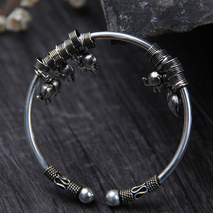 925 Sterling Silver Elephant Strength Bracelet Bangle