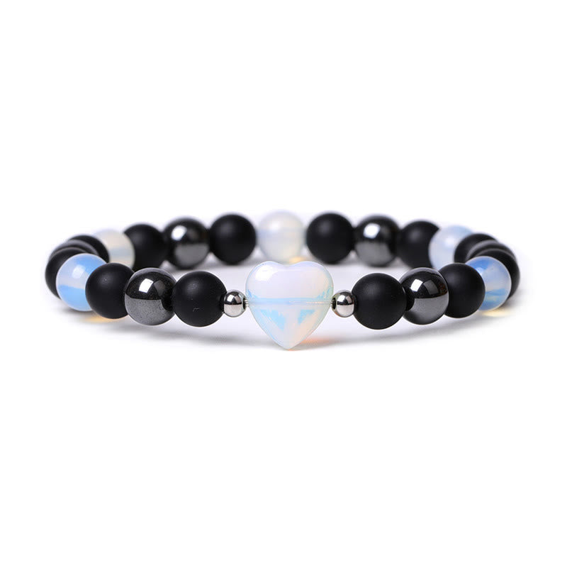 Buddha Stones Black Onyx Tiger Eye Stone Crystal Love Heart Protection Bracelet