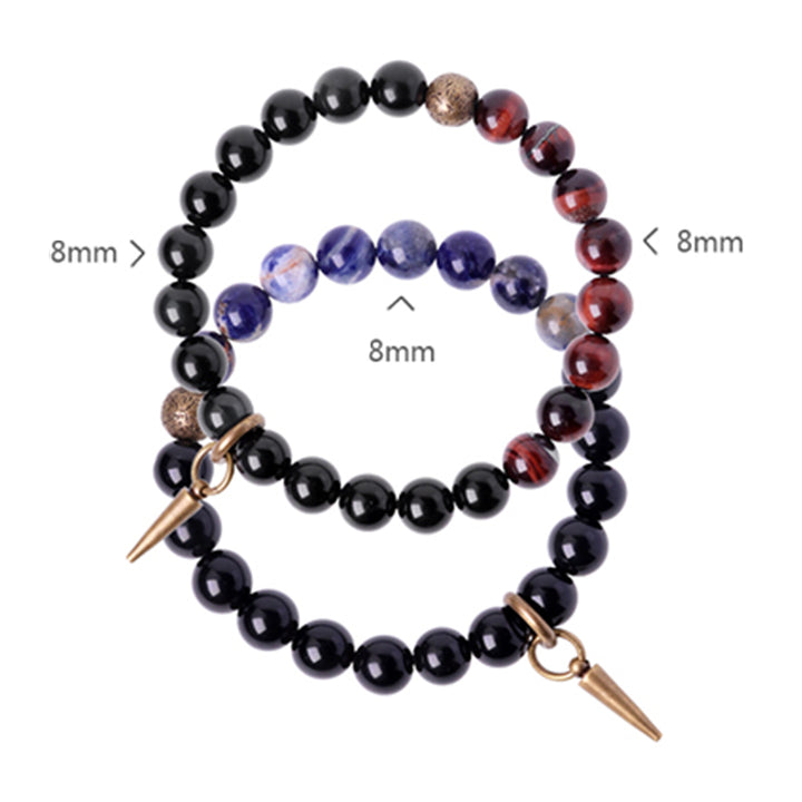 Buddha Stones Black Obsidian Sodalite Crystal Copper Strength Couple Bracelet