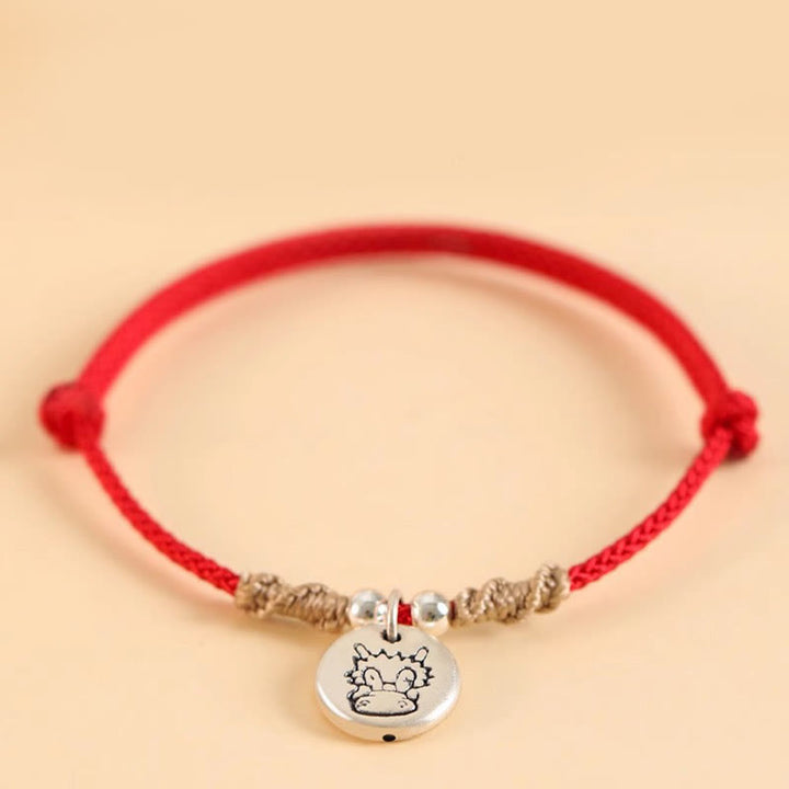 Buddha Stones Handmade 999 Sterling Silver Year of the Dragon Cute Chinese Zodiac Luck Braided Bracelet