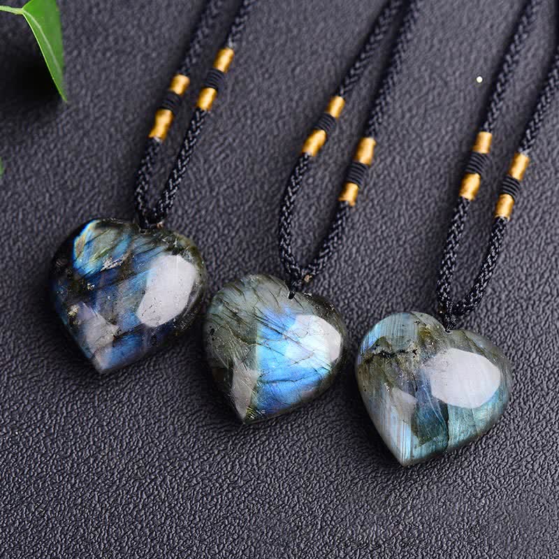 Buddha Stones Labradorite Love Heart Support Necklace Pendant