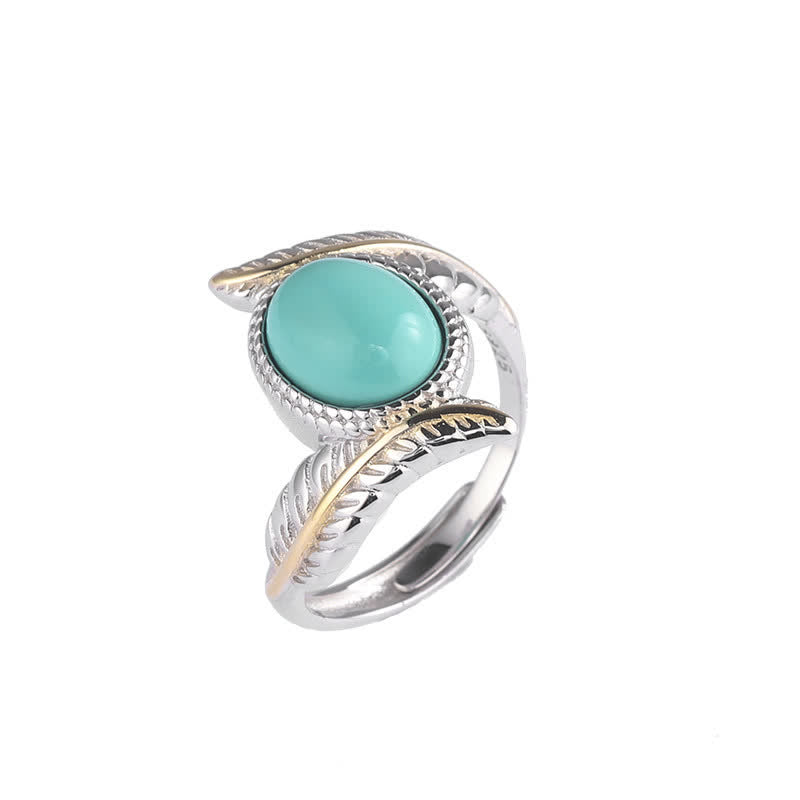 925 Sterling Silver Turquoise Feather Strength Protection Ring