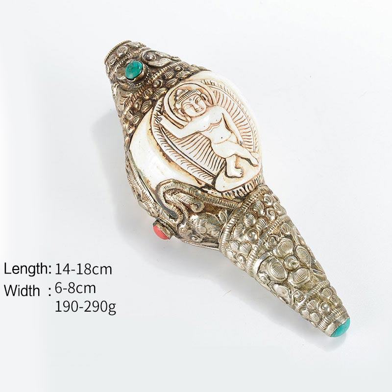 Tibetan Handmade Engraved Shankha Buddha Conch Shell Wealth Positive Decoration